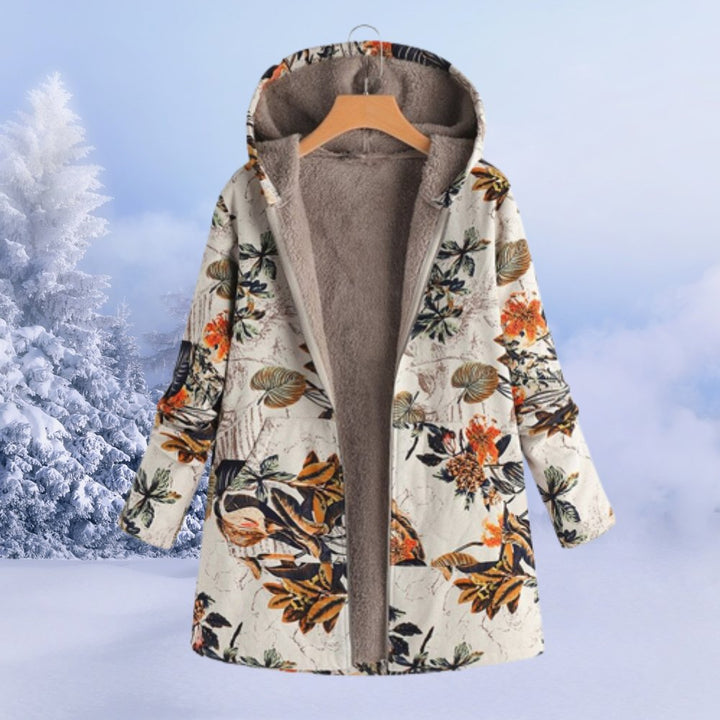 Manteau d'Hiver à Capuche en Sherpa Fleuri pour Femme