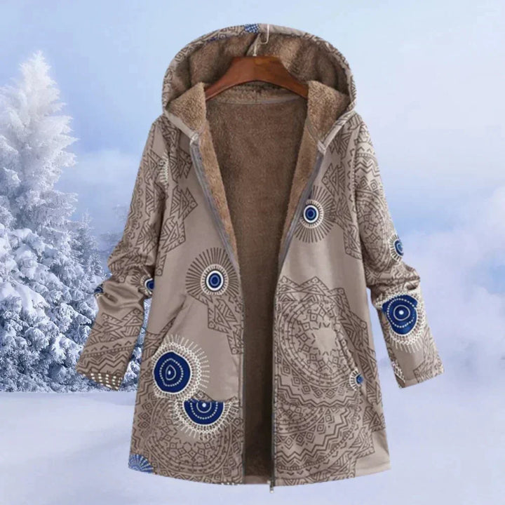 Manteau d'Hiver à Capuche en Sherpa Fleuri pour Femme