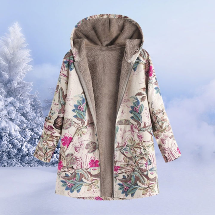 Manteau d'Hiver à Capuche en Sherpa Fleuri pour Femme