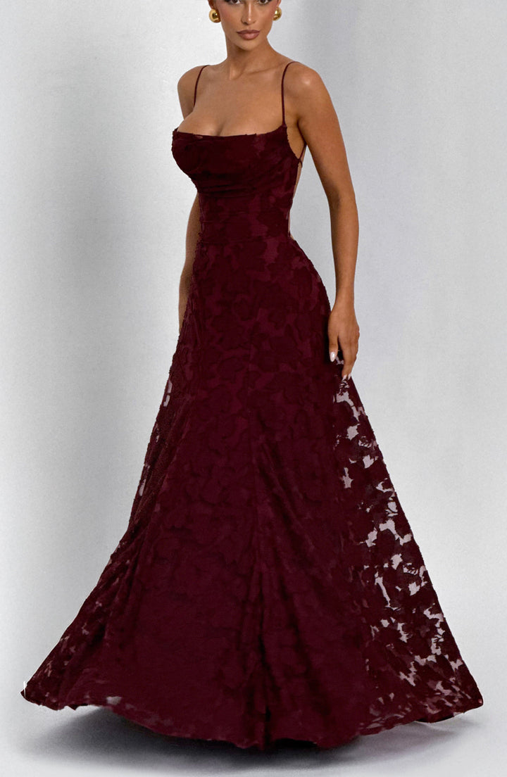 Robe Longue en Dentelle à Fines Bretelles Pour Femme