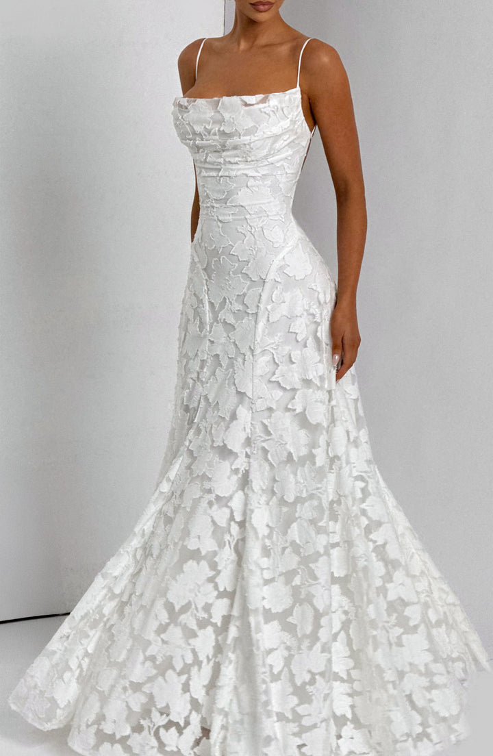 Robe Longue en Dentelle à Fines Bretelles Pour Femme