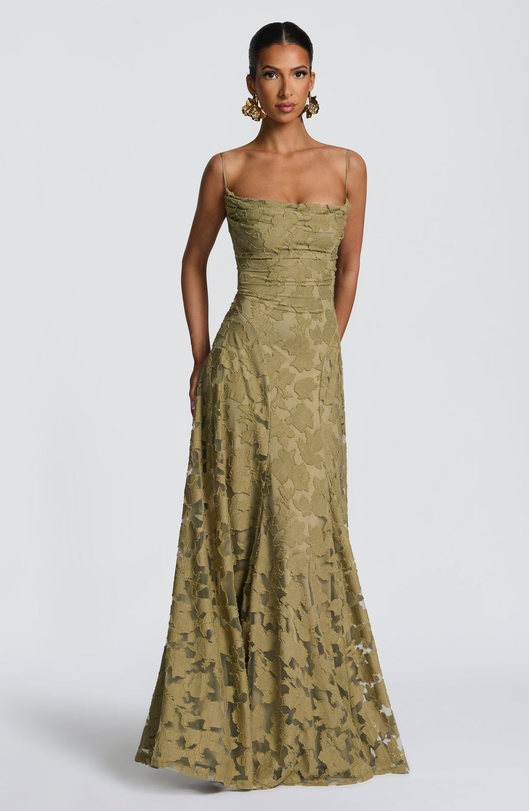 Robe Longue en Dentelle à Fines Bretelles Pour Femme