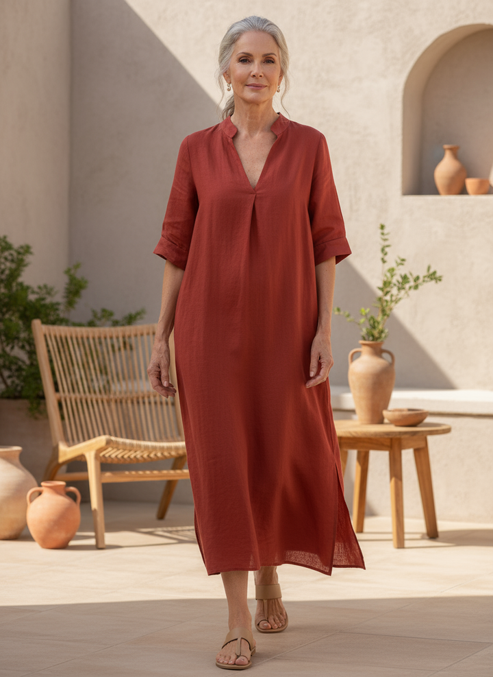 Casual Long Women's Dress with V-Neck