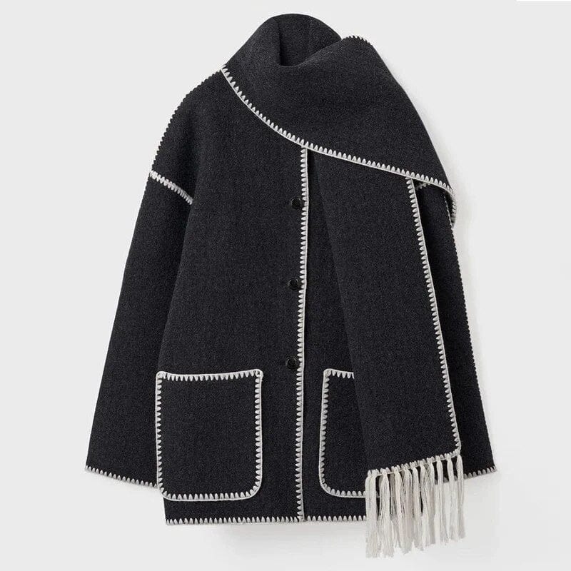 Cardigan Long Femme avec Écharpe Intégrée