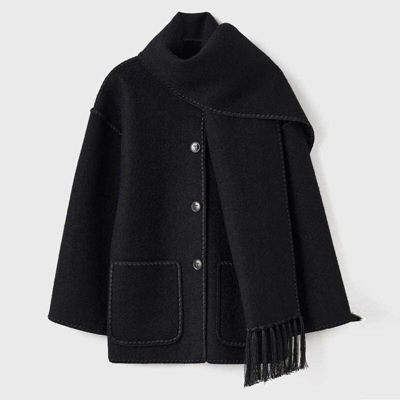 Cardigan Long Femme avec Écharpe Intégrée