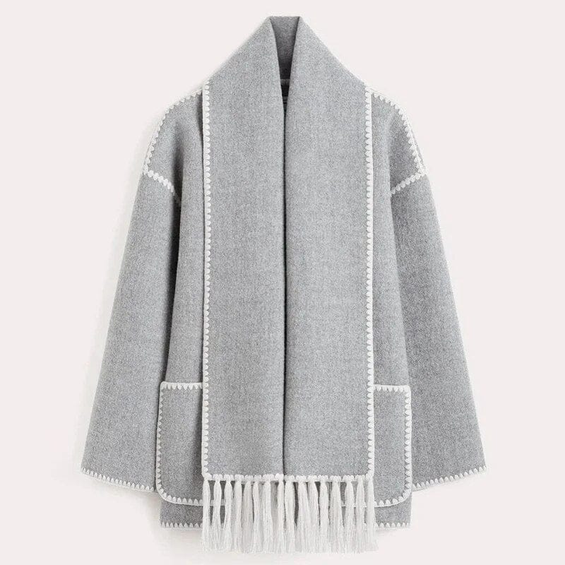 Cardigan Long Femme avec Écharpe Intégrée
