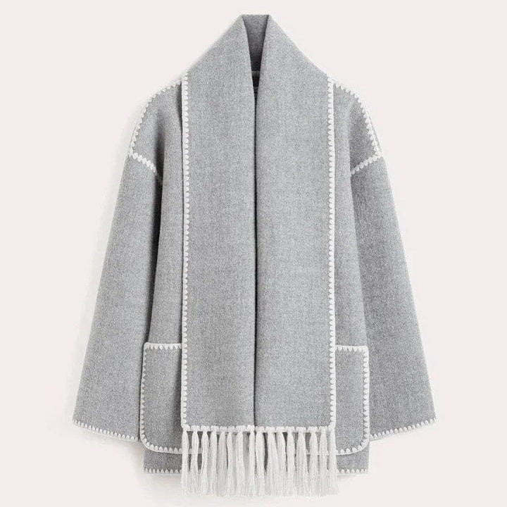 Cardigan Long Femme avec Écharpe Intégrée