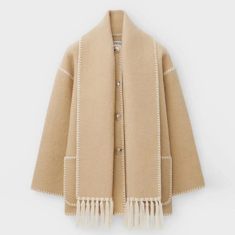 Cardigan Long Femme avec Écharpe Intégrée