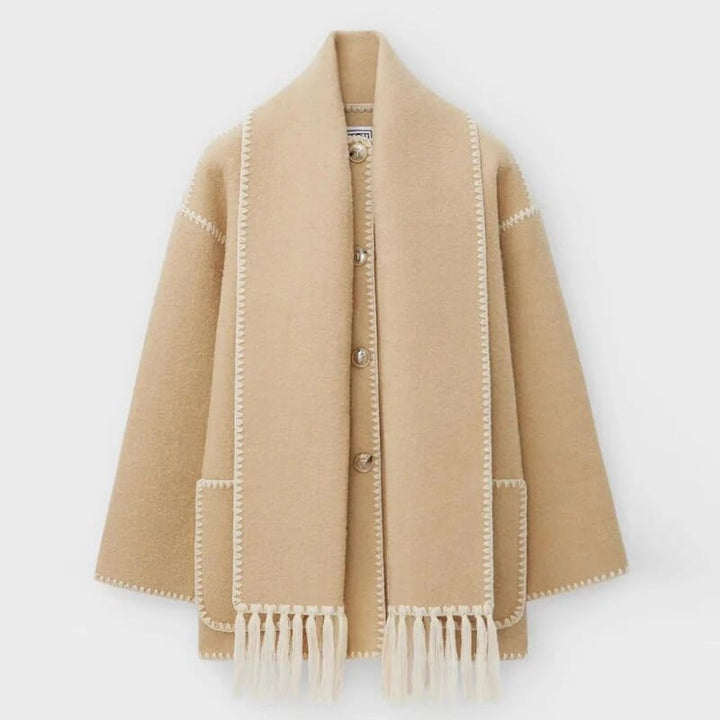 Cardigan Long Femme avec Écharpe Intégrée