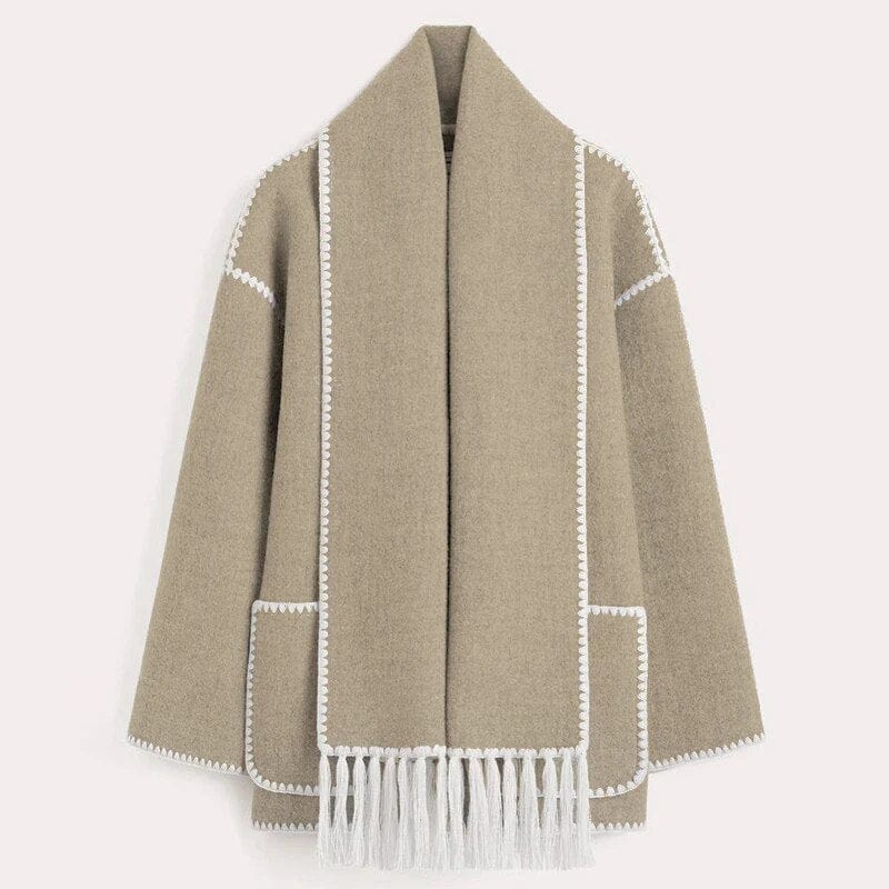Cardigan Long Femme avec Écharpe Intégrée