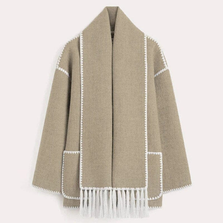 Cardigan Long Femme avec Écharpe Intégrée