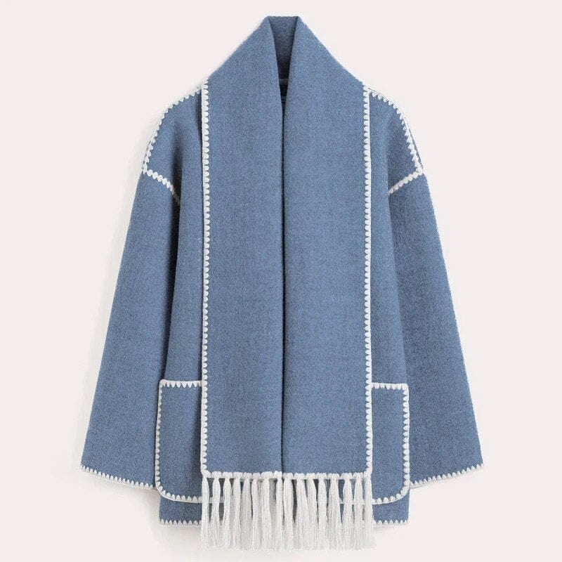 Cardigan Long Femme avec Écharpe Intégrée