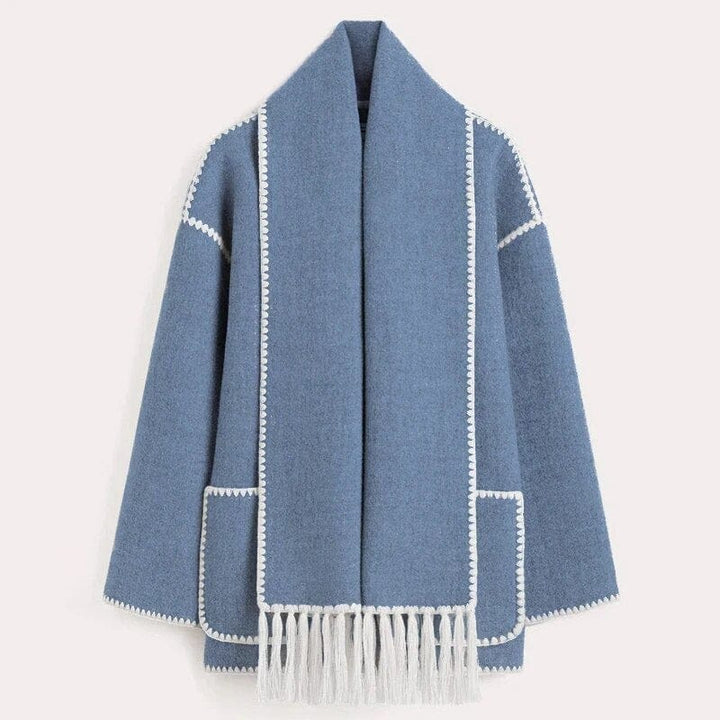 Cardigan Long Femme avec Écharpe Intégrée