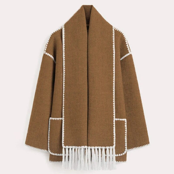 Cardigan Long Femme avec Écharpe Intégrée