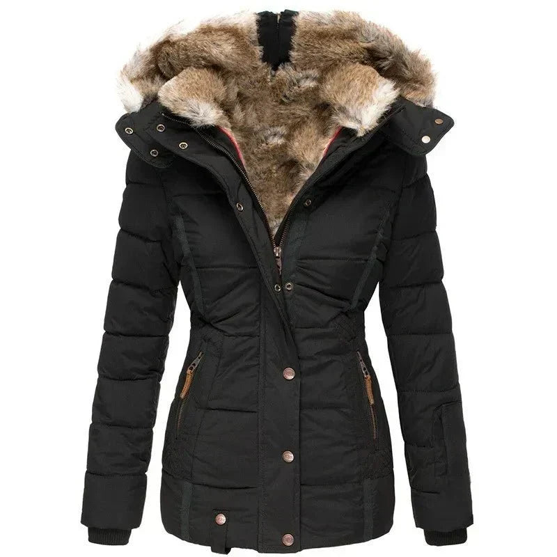 Veste d'Hiver à Capuche en Fausse Fourrure pour Femme