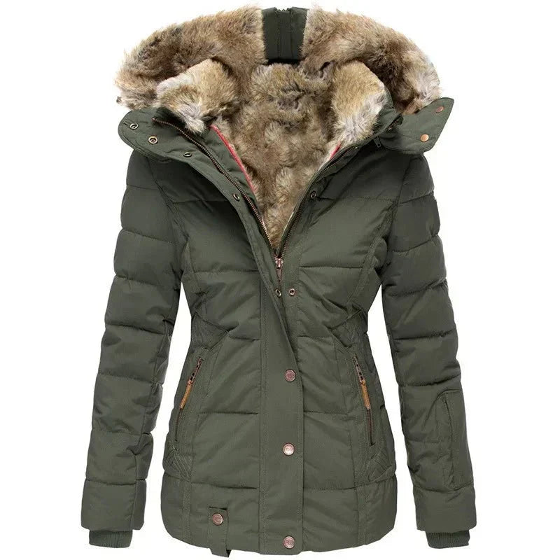 Veste d'Hiver à Capuche en Fausse Fourrure pour Femme