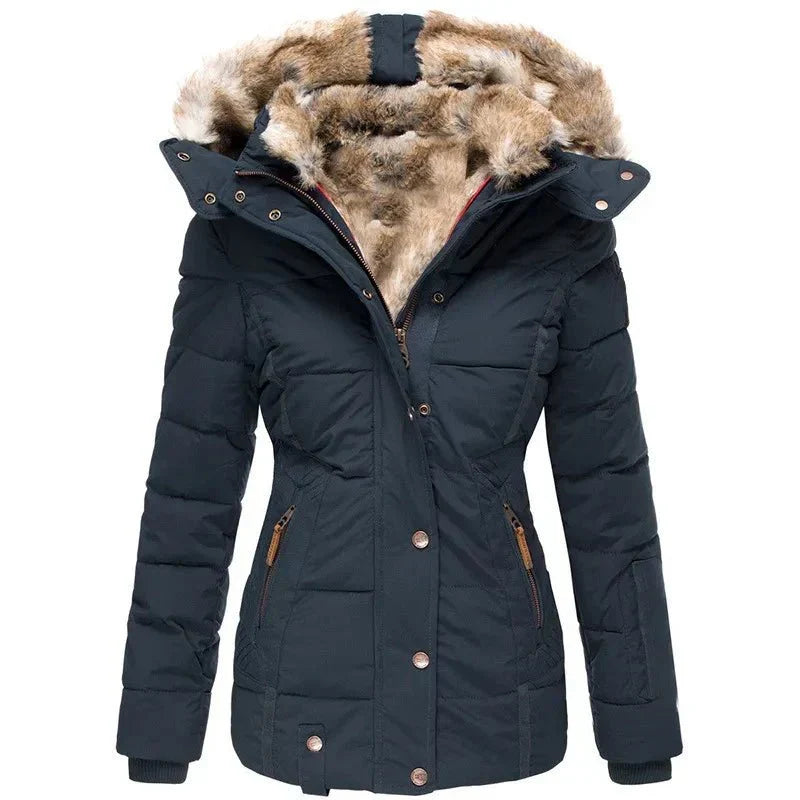 Veste d'Hiver à Capuche en Fausse Fourrure pour Femme