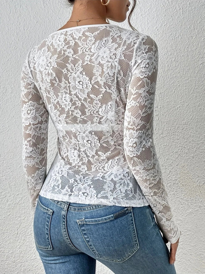 Průhledný krajkový top s dlouhými rukávy pro elegantní a ženské ženy