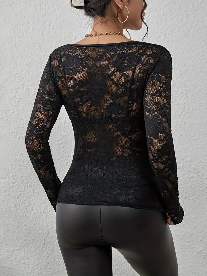 Průhledný krajkový top s dlouhými rukávy pro elegantní a ženské ženy