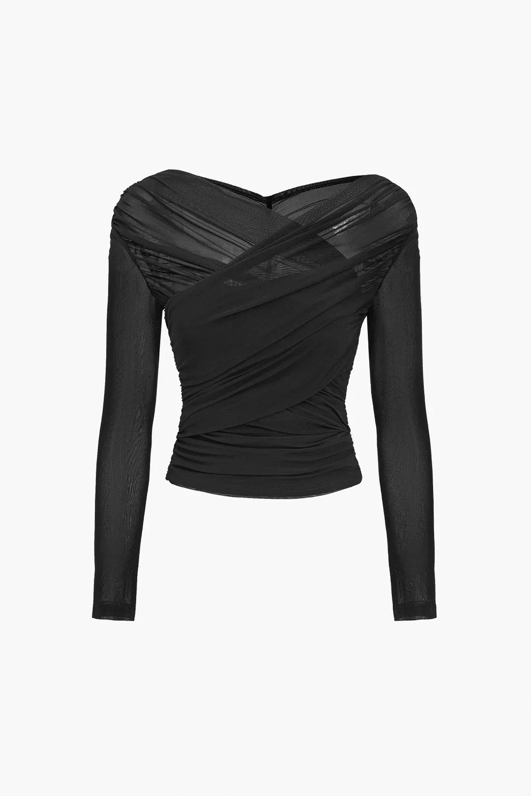 Elegantní překládaný top z průhledné pleteniny s dlouhými rukávy pro ženy