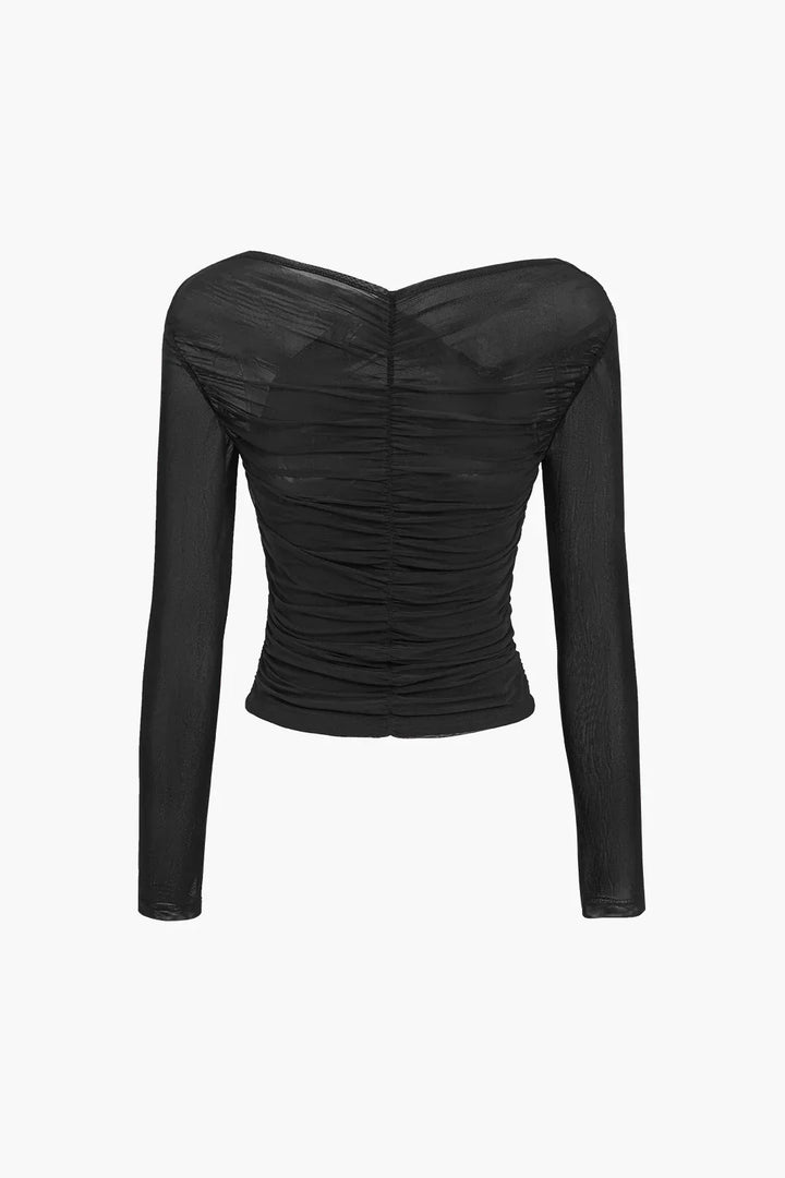 Elegantní překládaný top z průhledné pleteniny s dlouhými rukávy pro ženy
