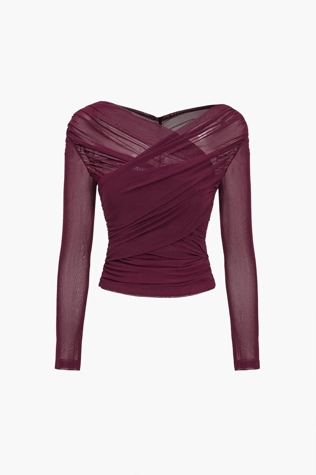 Elegantní překládaný top z průhledné pleteniny s dlouhými rukávy pro ženy