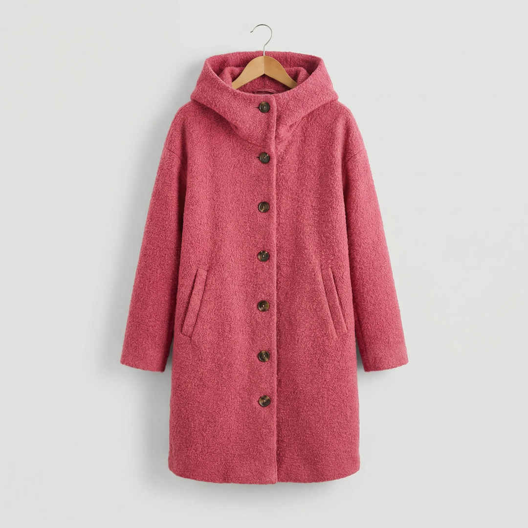 Cappotto lungo con cappuccio e bottoni da donna
