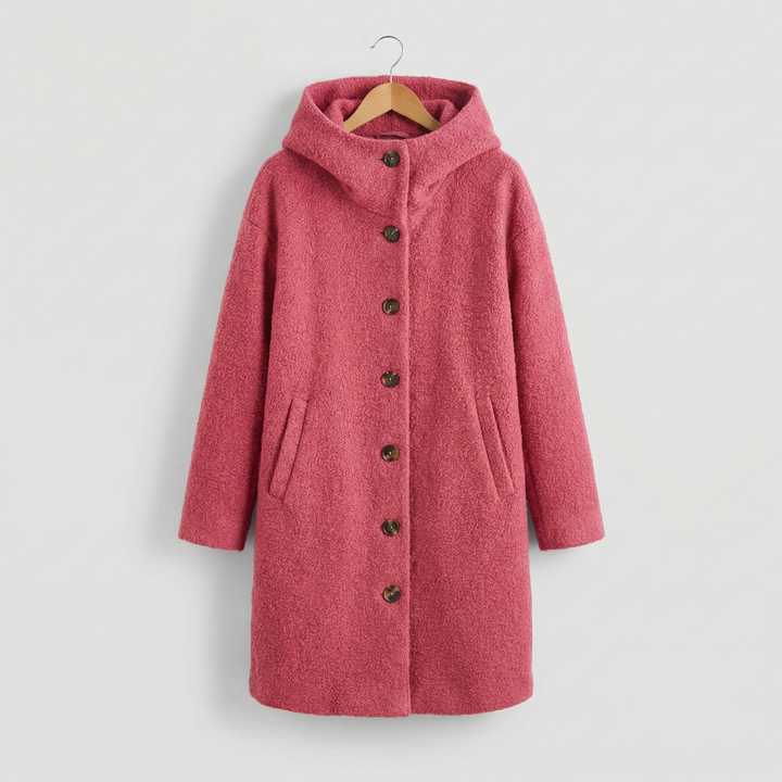 Cappotto lungo con cappuccio e bottoni da donna