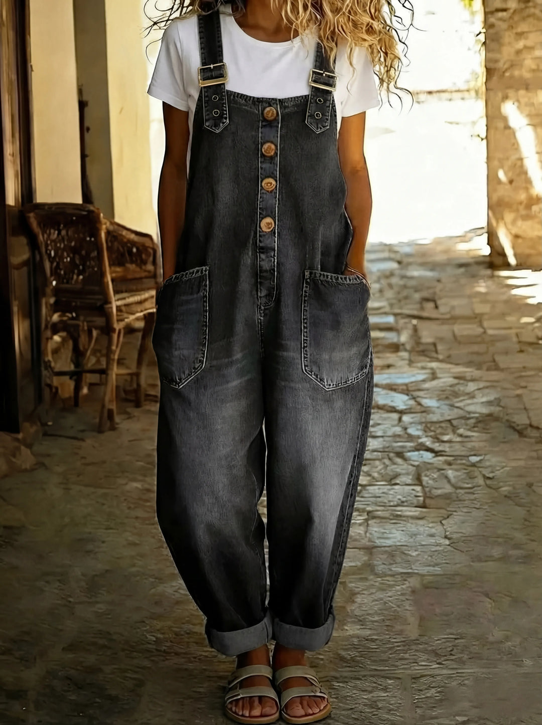 Salopette jean femme bretelles réglables