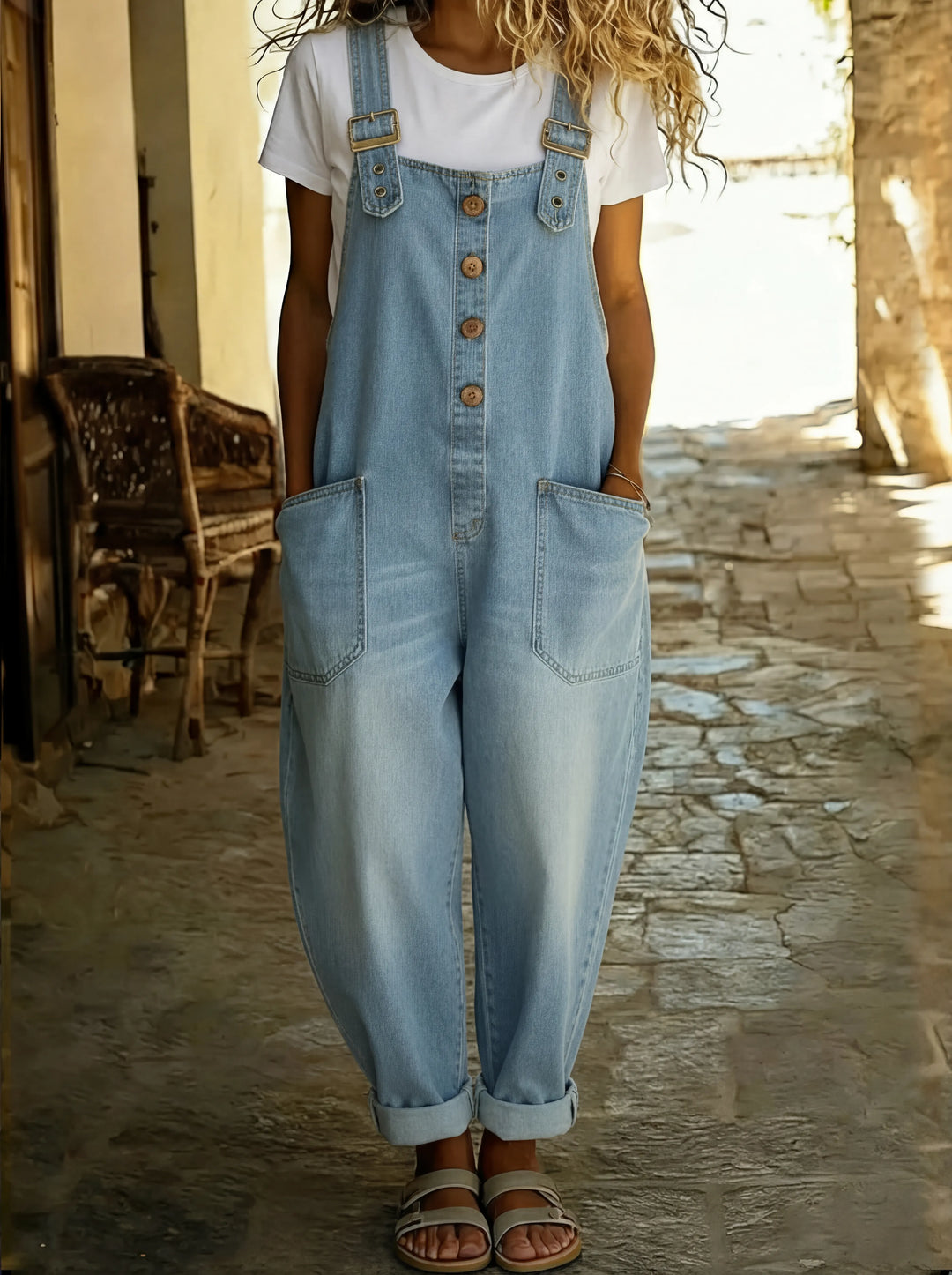 Salopette jean femme bretelles réglables