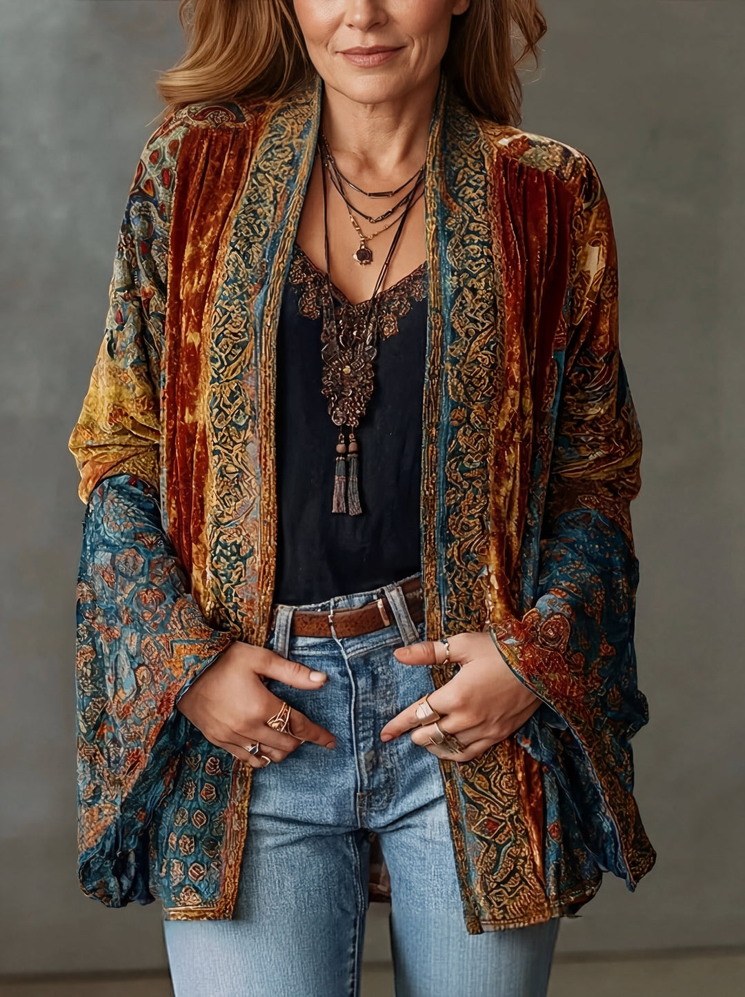 Cardigan Femme Imprimé Bohème