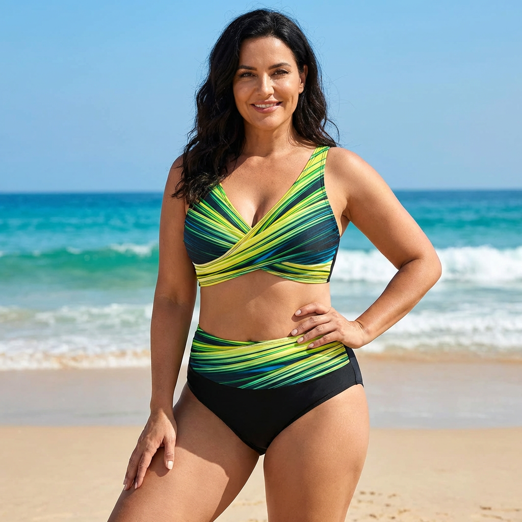 Bikini Femme Croisé Motif Aztèque Taille Haute
