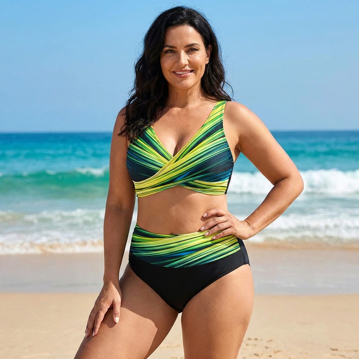Bikini Femme Croisé Motif Aztèque Taille Haute