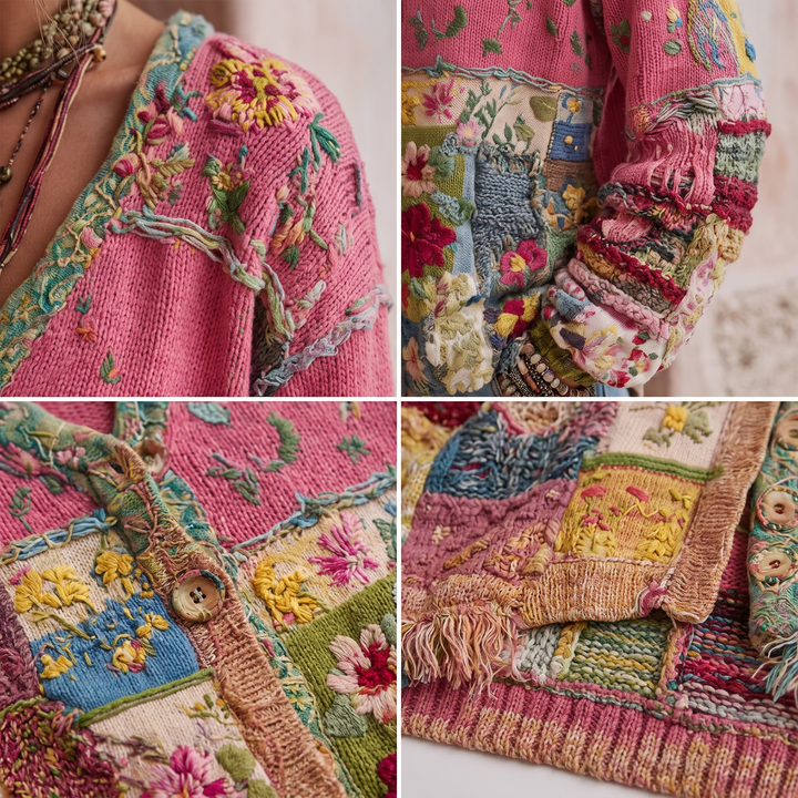Cardigan patchwork floreale bohémien da donna