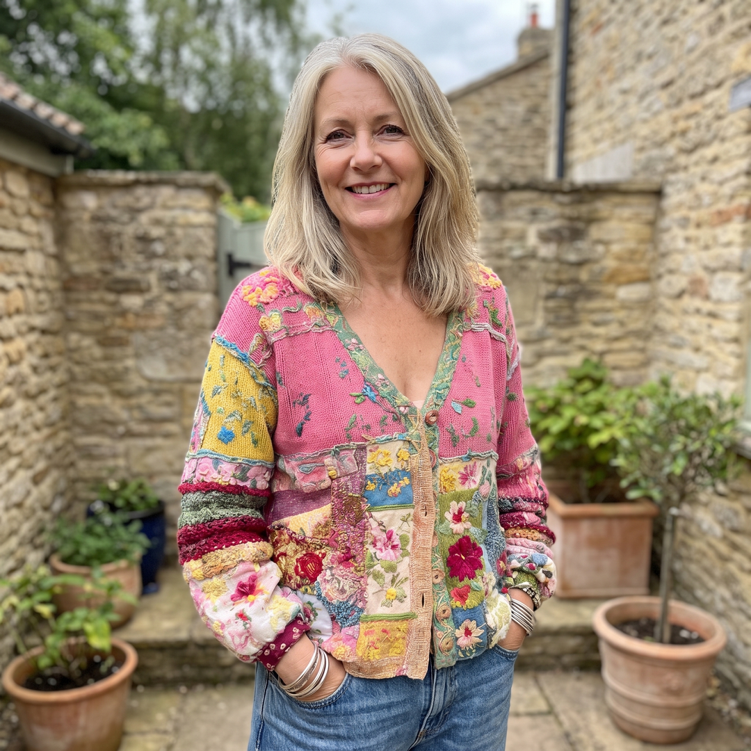 Cardigan patchwork floreale bohémien da donna