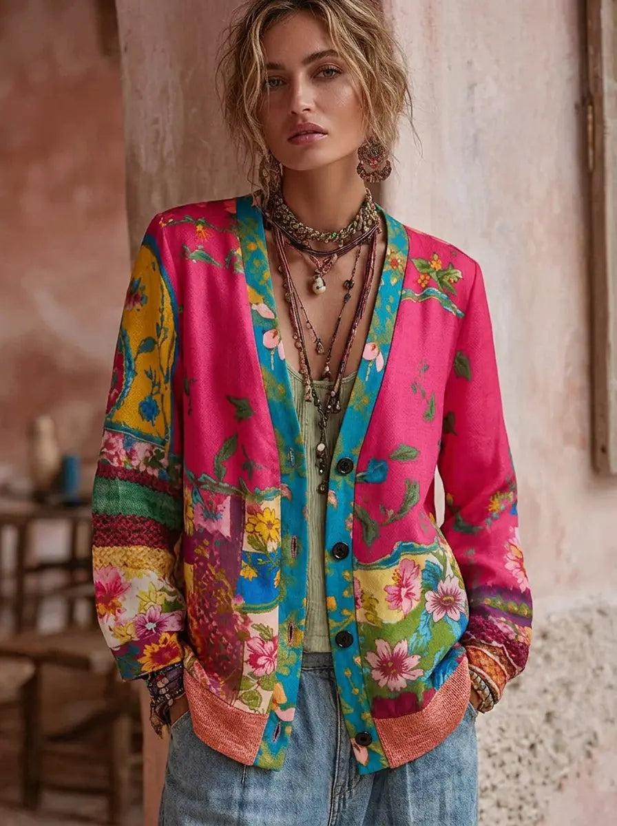 Cardigan Femme Broderie Florale Vintage
