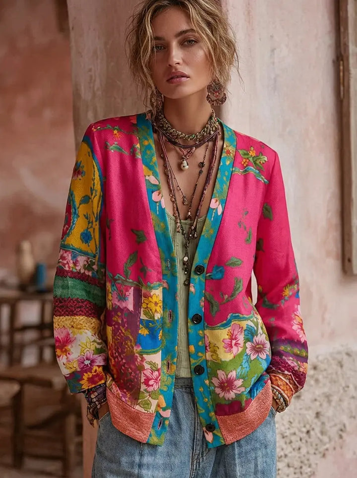 Cardigan Femme Broderie Florale Vintage