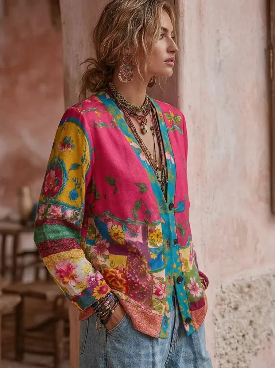 Cardigan Femme Broderie Florale Vintage