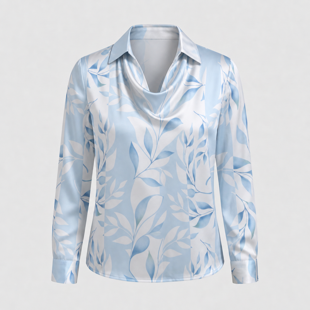 Women's Floral Print Satin-Effect Blouse with Cowl Neckline