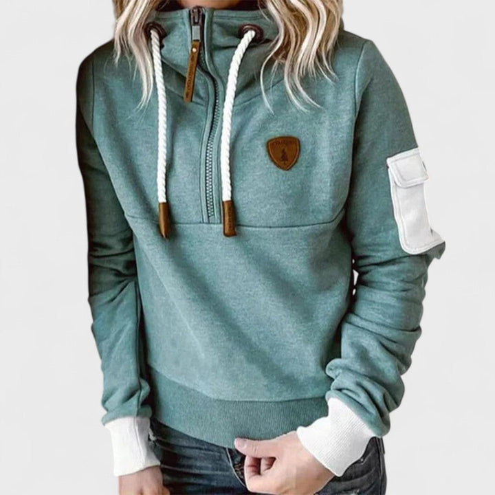 Felpa con cappuccio da donna mezza zip con tasca cargo