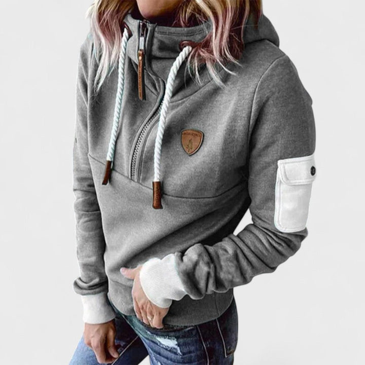 Felpa con cappuccio da donna mezza zip con tasca cargo