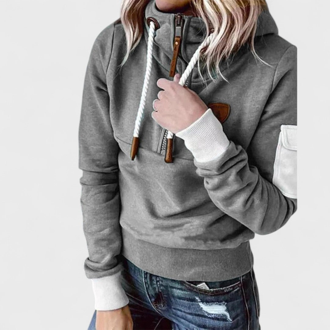 Felpa con cappuccio da donna mezza zip con tasca cargo