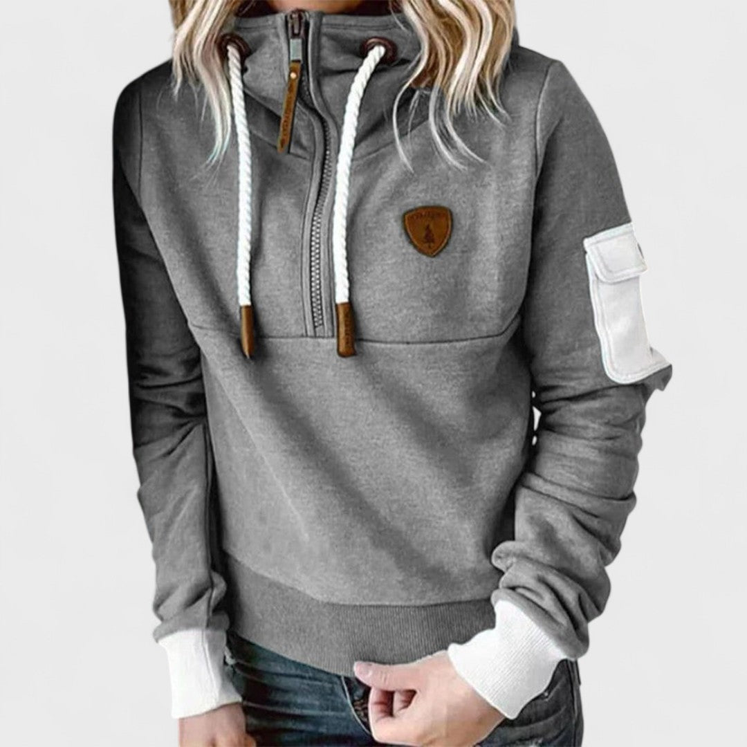 Felpa con cappuccio da donna mezza zip con tasca cargo