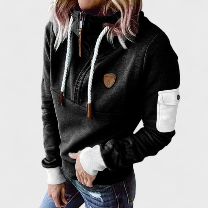 Felpa con cappuccio da donna mezza zip con tasca cargo