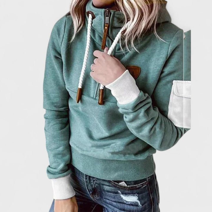 Felpa con cappuccio da donna mezza zip con tasca cargo