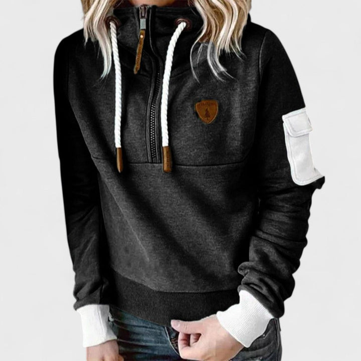 Felpa con cappuccio da donna mezza zip con tasca cargo