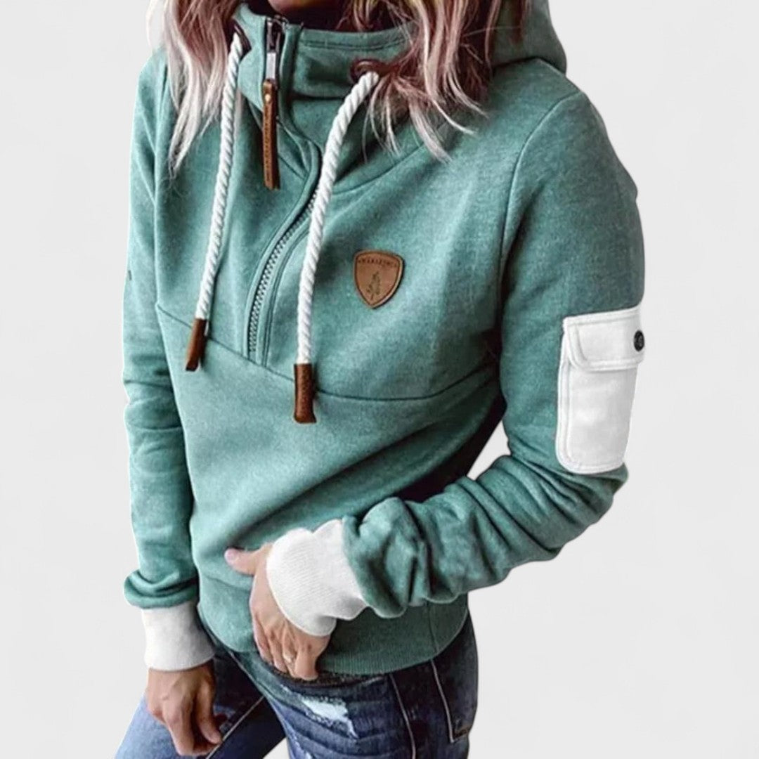 Felpa con cappuccio da donna mezza zip con tasca cargo