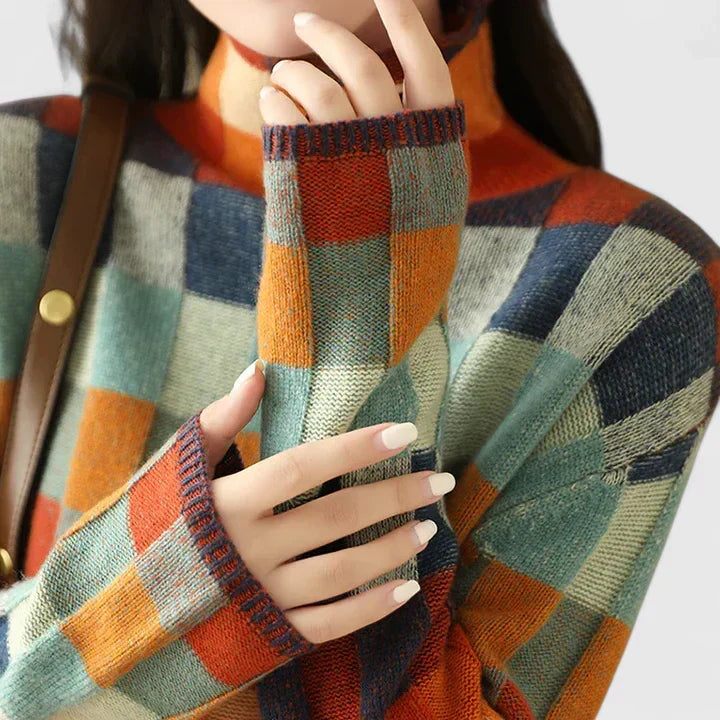 Pullover da donna in maglia con motivo a quadri multicolore