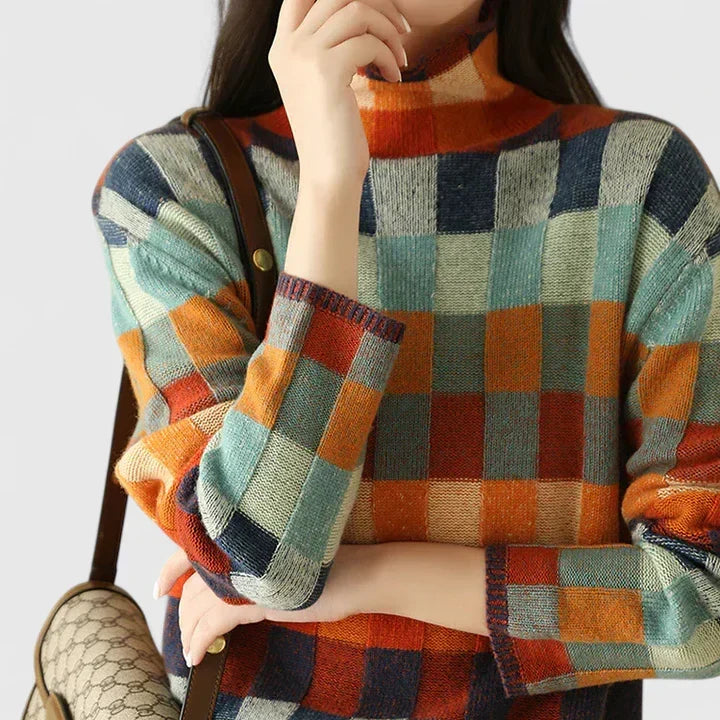 Pullover da donna in maglia con motivo a quadri multicolore