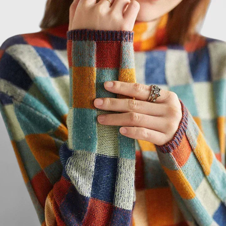 Pullover da donna in maglia con motivo a quadri multicolore